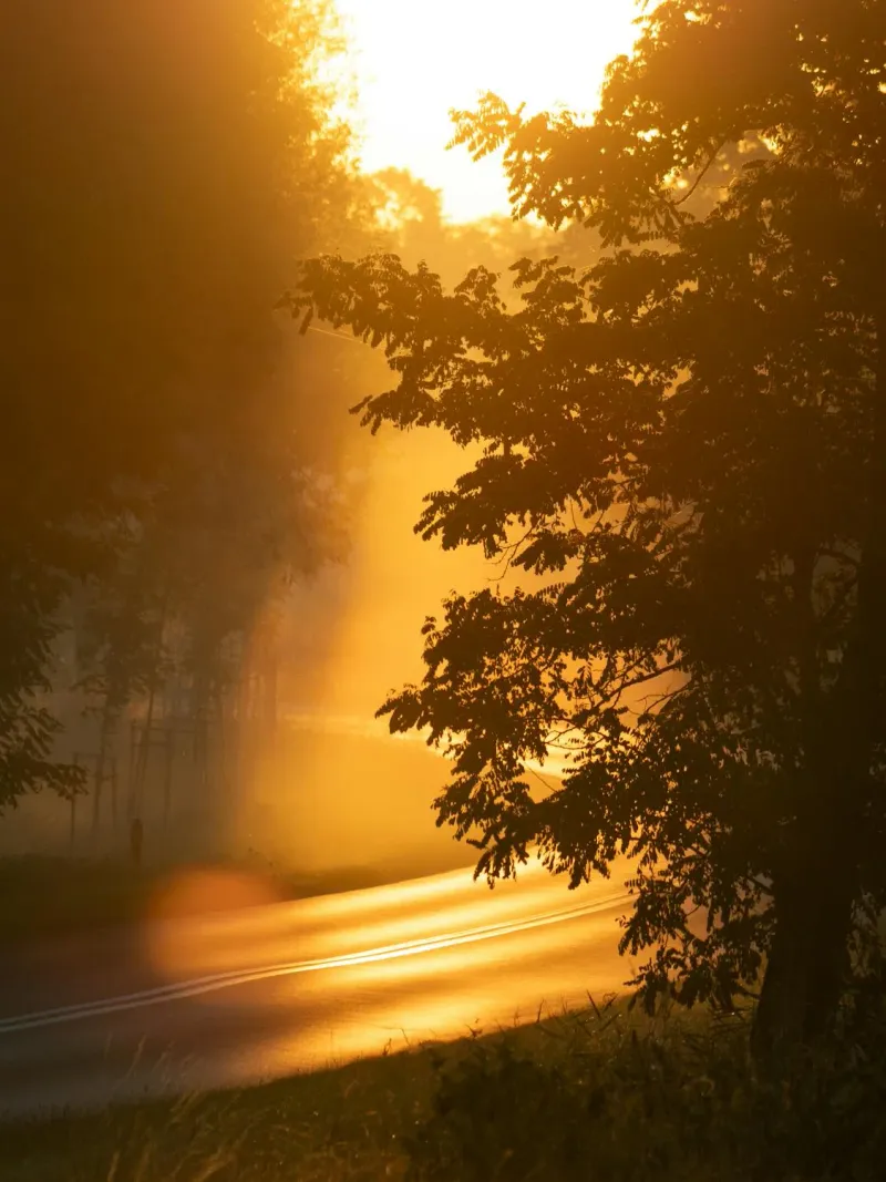 Warm sunrise light breaking through clouds