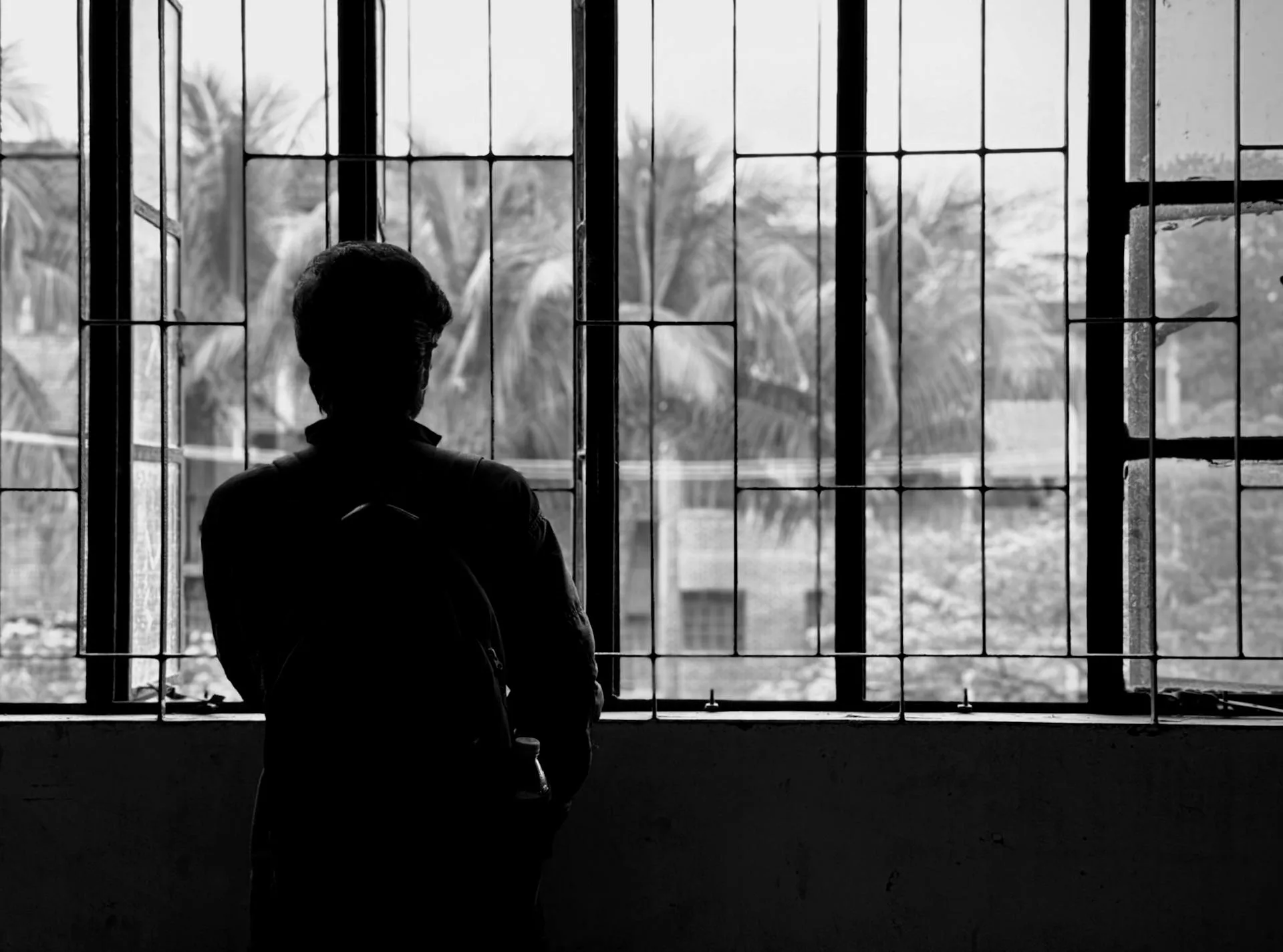 Person gazing out a window in warm light, quietly contemplative